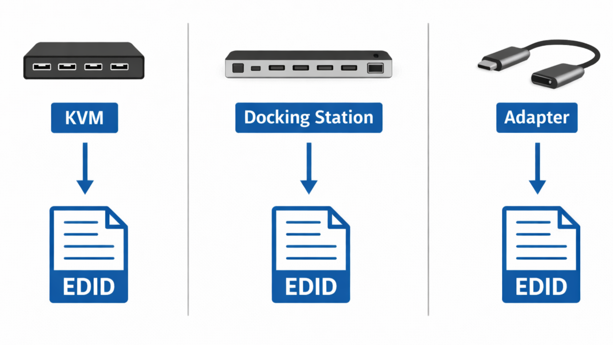 KVM, Docking Stations, and Adapters Affect EDID Data