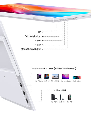 USetup T4 - White Portable Monitor 15.6