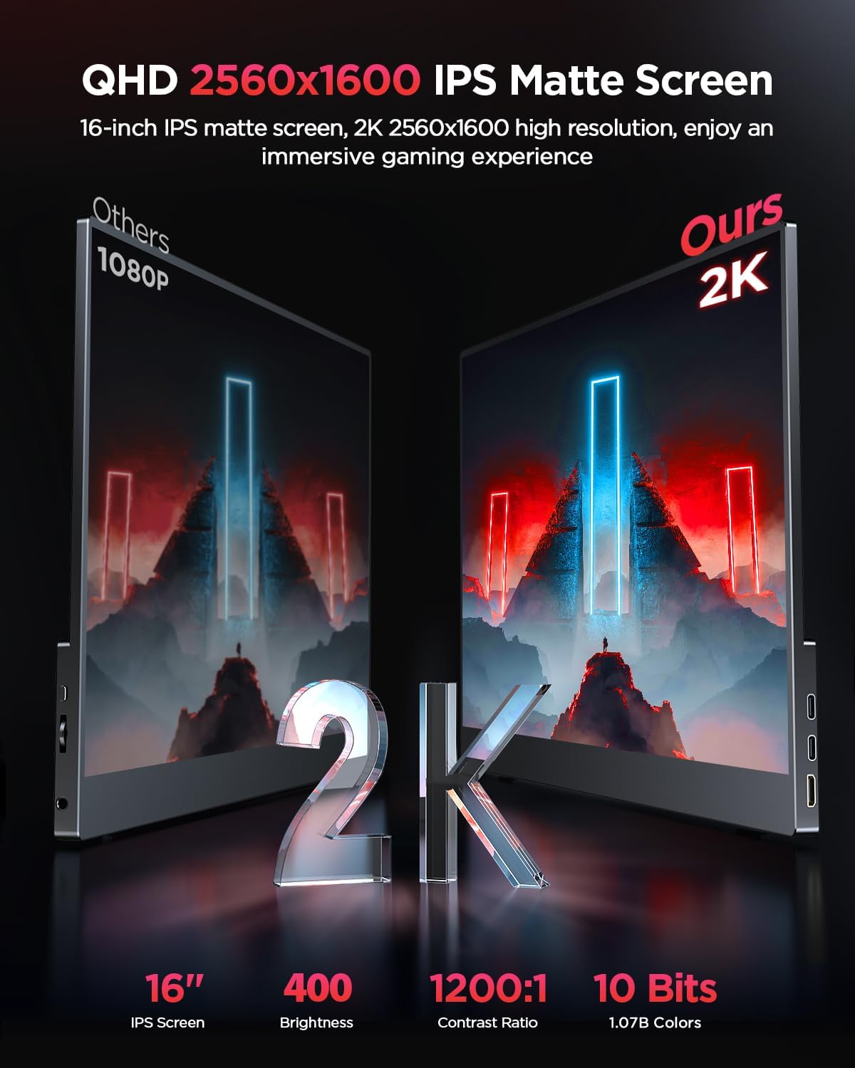 UGame C2 - 16 Inch 2K 120Hz Portable Gaming Monitor 2560x1600 QHD Monitor for Laptop