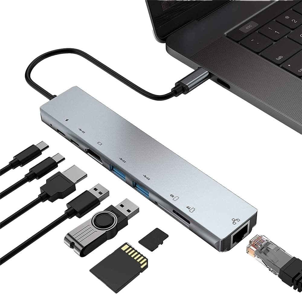 Multifunction Port Multi Port Usb C Hub HDMI Adapter 8 In 1 4K UHD | UPERFECT
